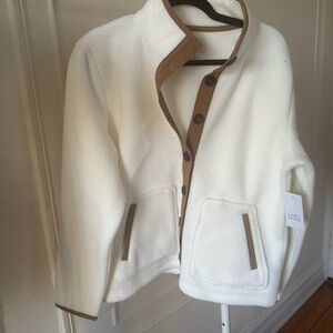 croft & barrow Cream Sherpa Jacket with Tan Trim Accents